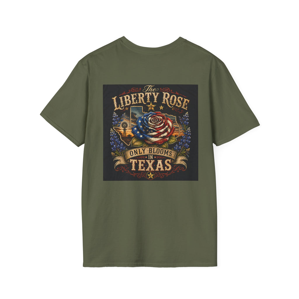 Liberty Rose Only Blooms in Texas T-Shirt — American Flag Rose Vintage Graphic Tee