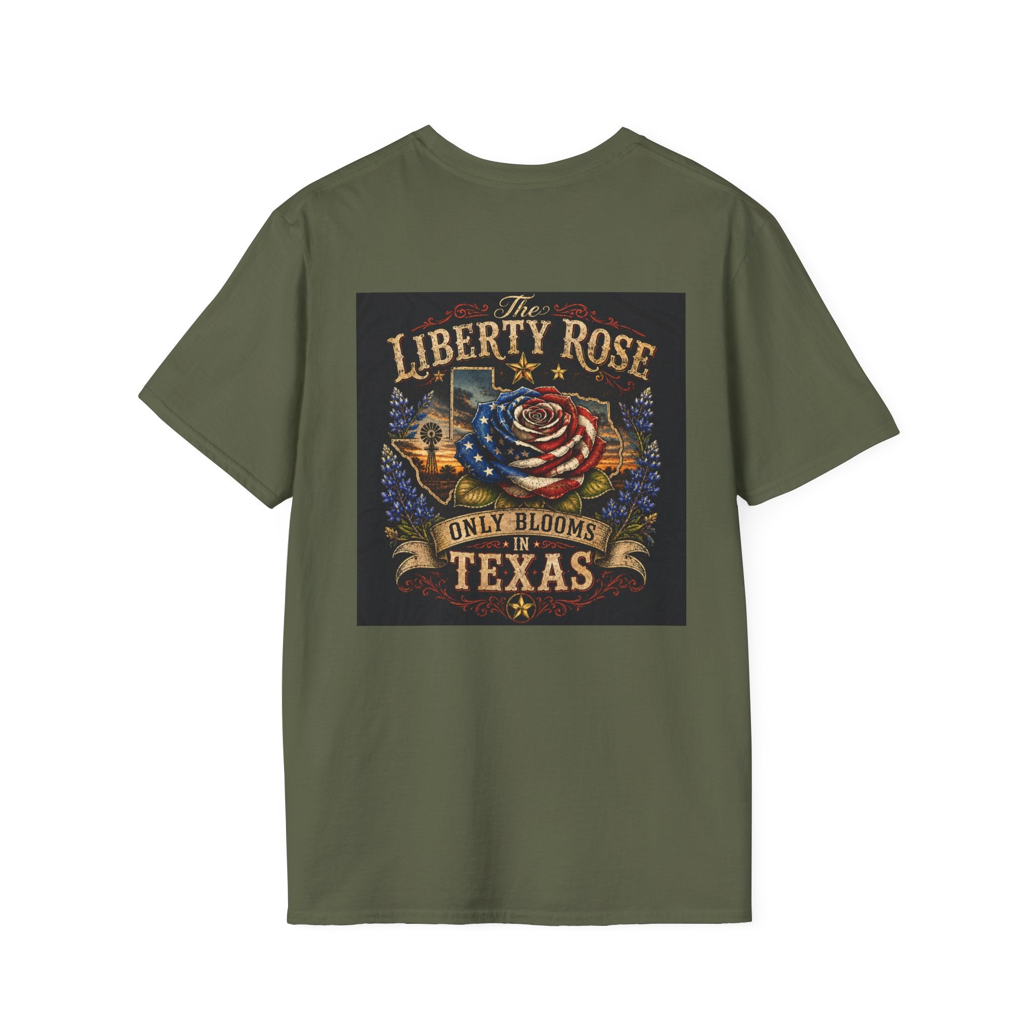 Liberty Rose Only Blooms in Texas T-Shirt — American Flag Rose Vintage Graphic Tee