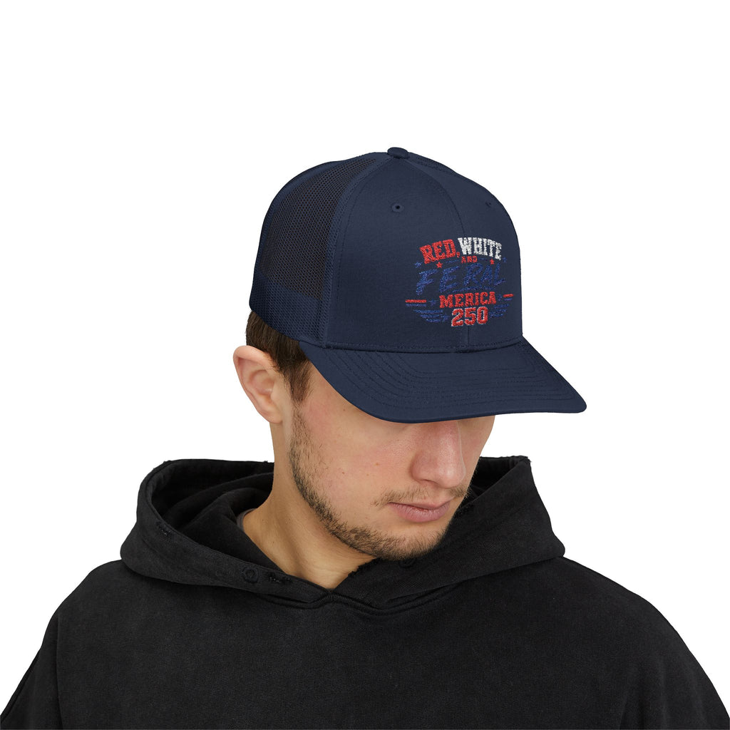 Feral 'Merica 250 Snapback Trucker Cap – Patriotic Red White & Blue Truckers Hat