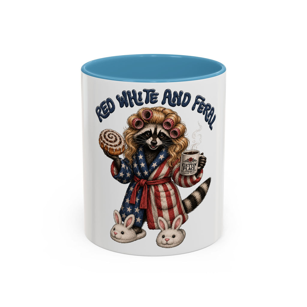Red White and Feral Raccoon Coffee Mug