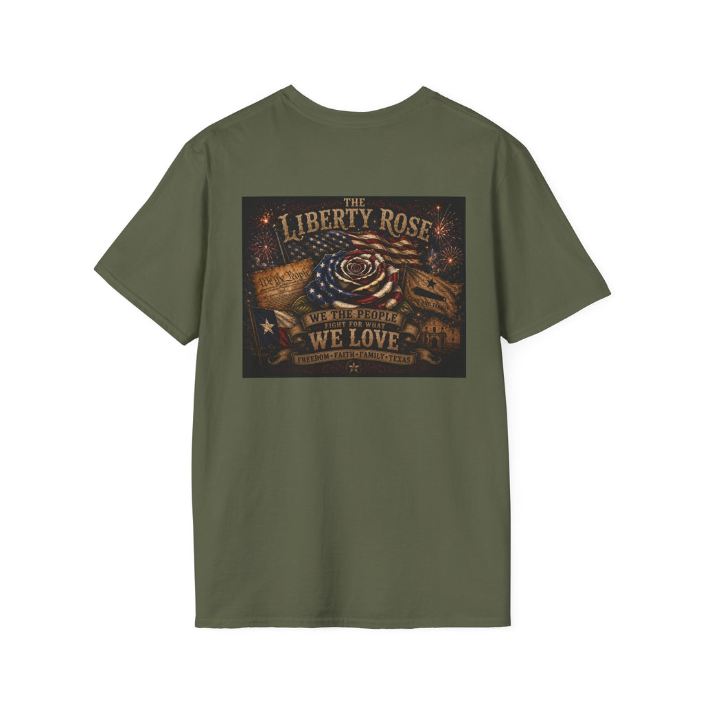 Liberty Rose T-Shirt - Patriotic Vintage Flag & Rose Design, We the People