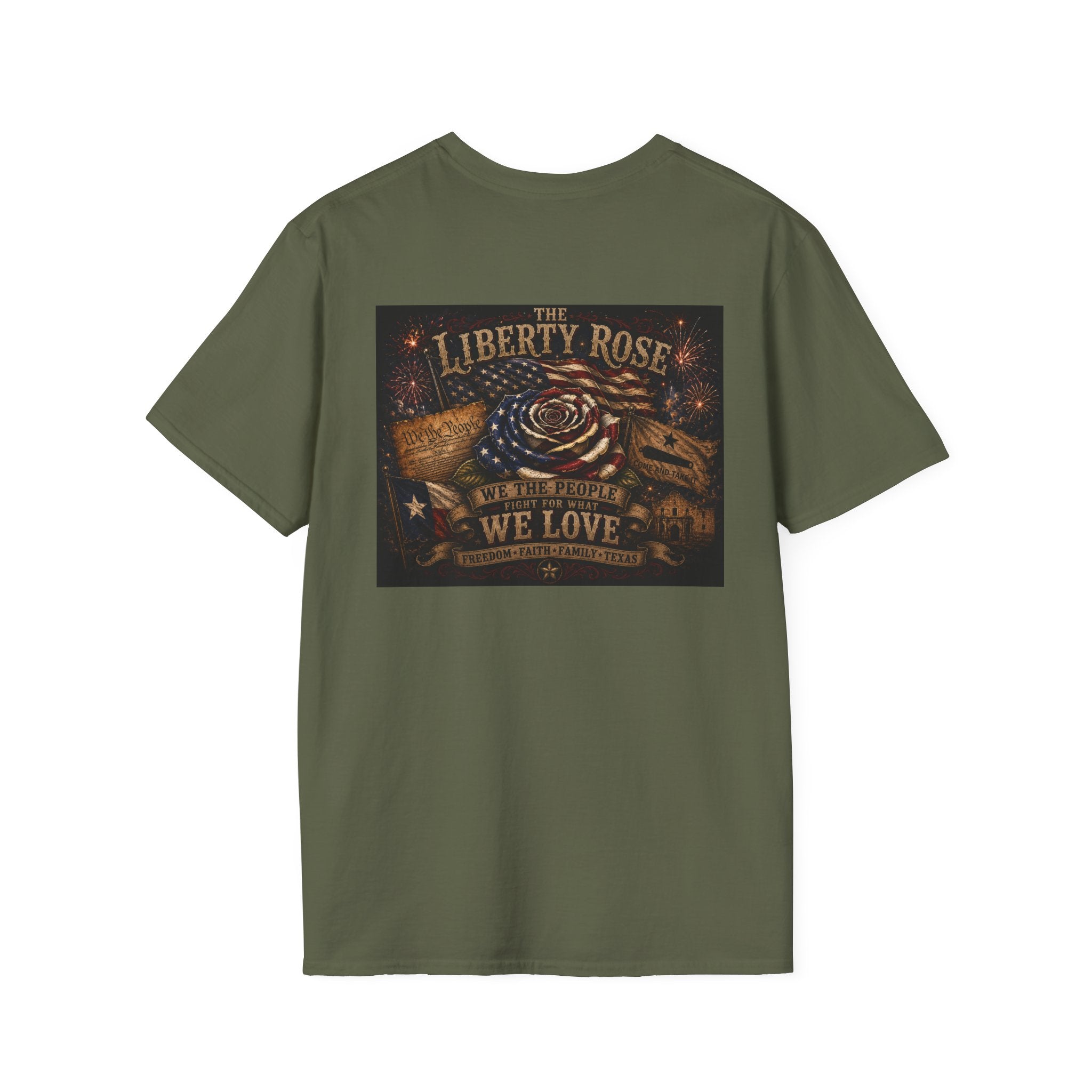Liberty Rose T-Shirt - Patriotic Vintage Flag & Rose Design, We the People