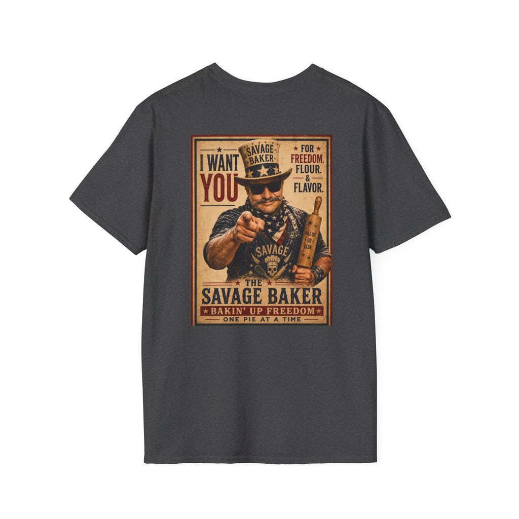 The Savage Baker T-Shirt — "I Want You" Patriotic Vintage Poster Design