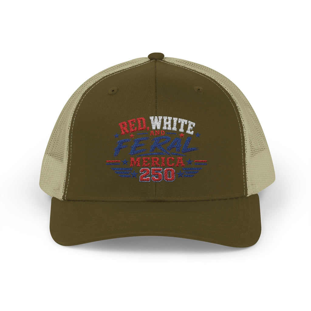 Feral 'Merica 250 Snapback Trucker Cap – Patriotic Red White & Blue Truckers Hat