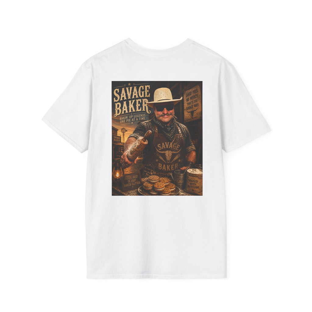 Savage Baker Western Graphic T-Shirt — Retro Bakery Logo & Vintage Chef Poster Tee