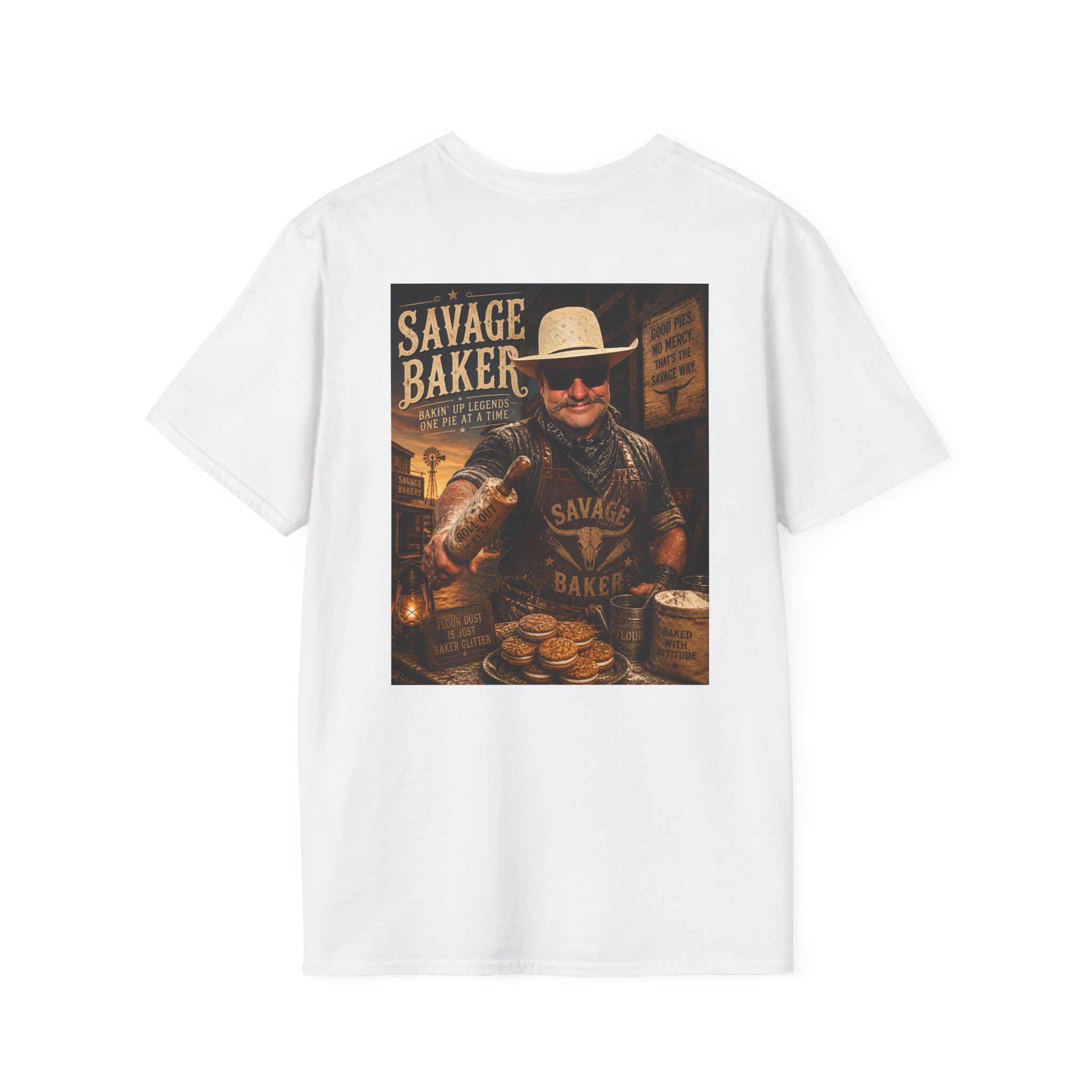 Savage Baker Western Graphic T-Shirt — Retro Bakery Logo & Vintage Chef Poster Tee