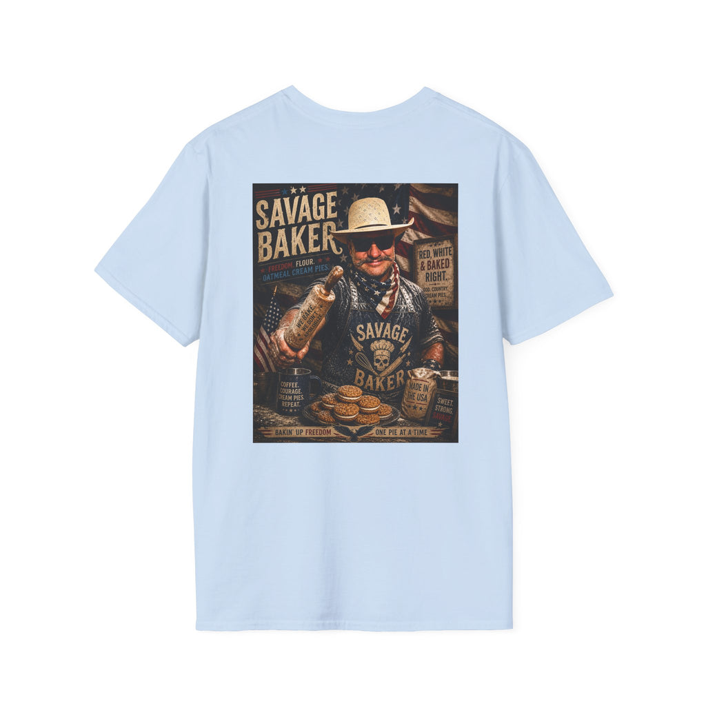 T-Shirt — Savage Baker Patriotic Retro Logo Tee (front chest patch & back graphic)