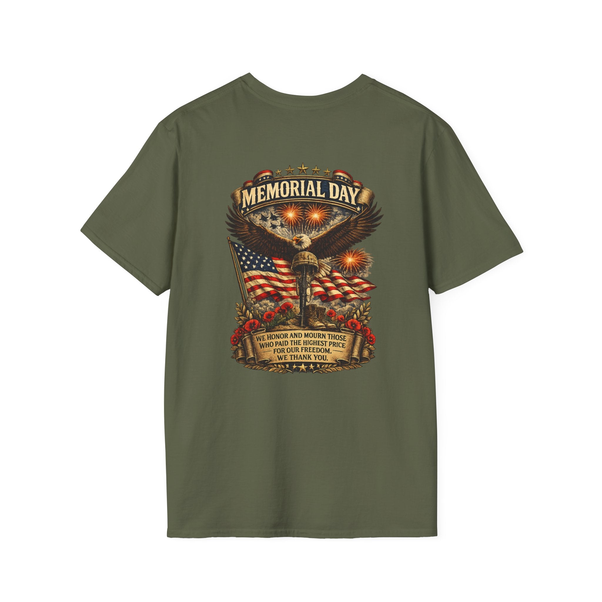 Memorial Day T-Shirt — Patriotic Eagle, American Flag & Poppies Tribute