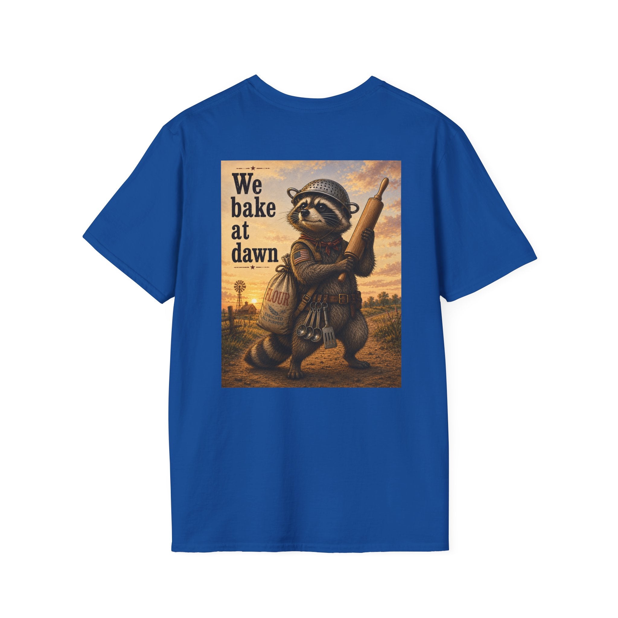 Baker Raccoon T-Shirt — "We Bake at Dawn" Vintage Bakery Graphic Tee
