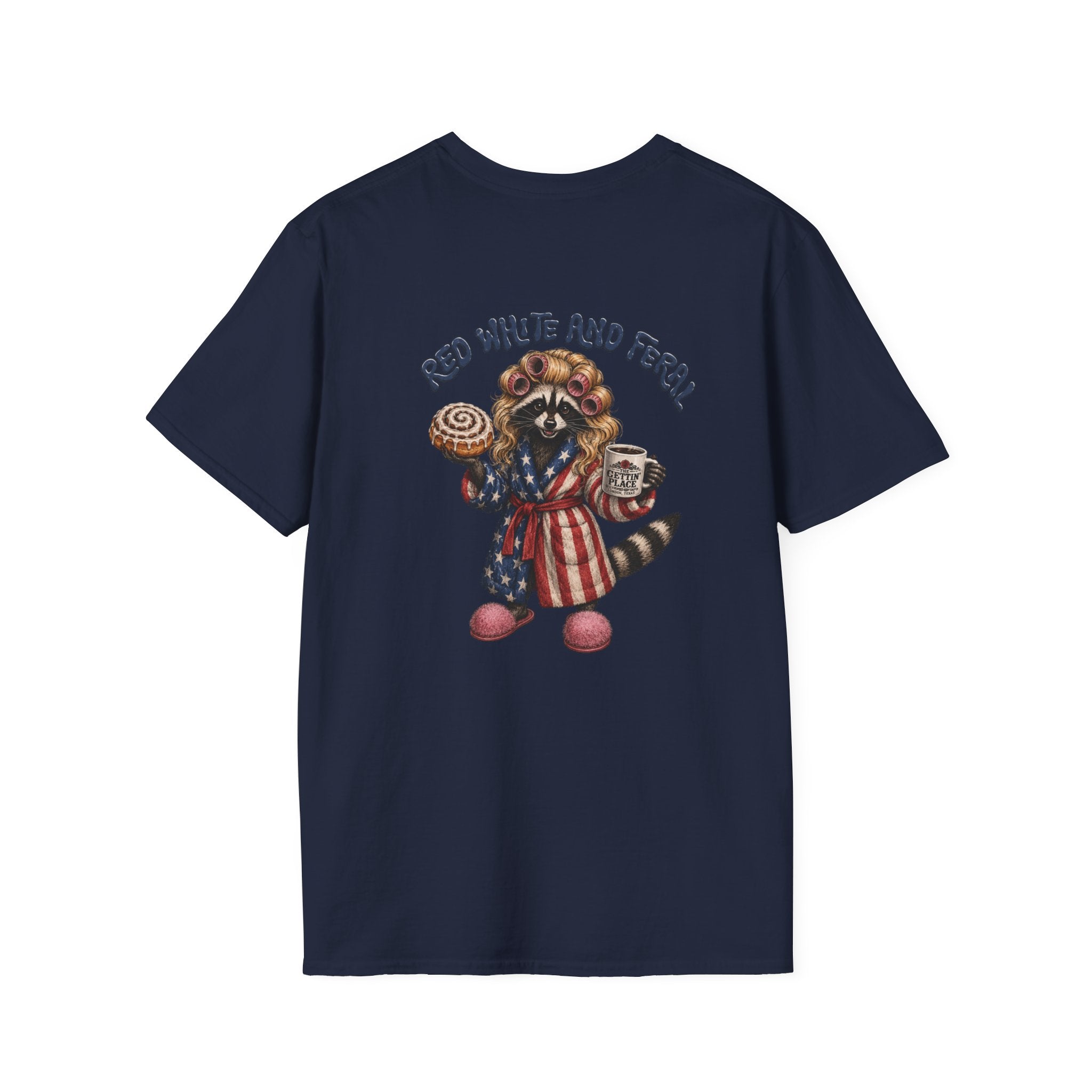 Patriotic Raccoon T-Shirt – "Red White and Ferrel" Pink Fuzzy Slippers, Americana Graphic Tee