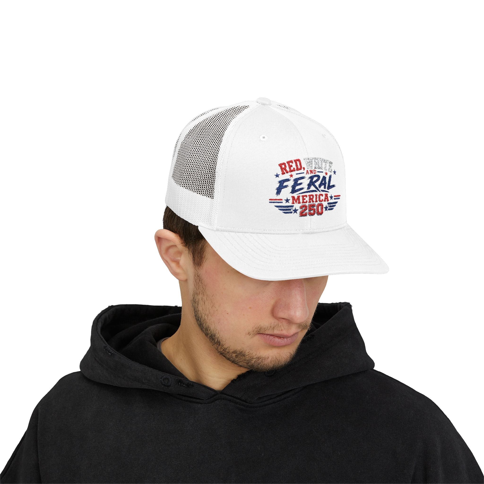 Feral 'Merica 250 Snapback Trucker Cap – Patriotic Red White & Blue Truckers Hat