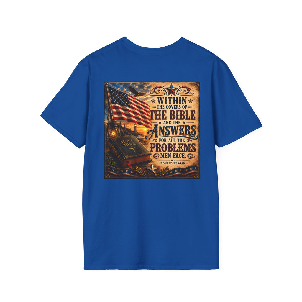 Ronald Reagan Bible Quote T-Shirt — "Within the Covers of the Bible"