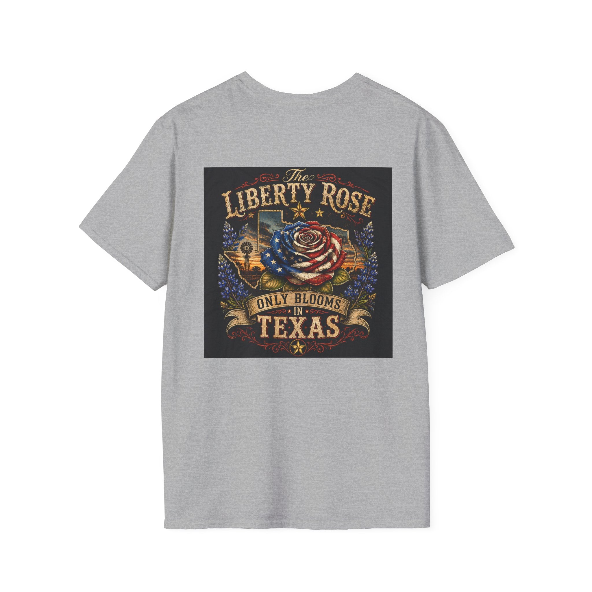 Liberty Rose Only Blooms in Texas T-Shirt — American Flag Rose Vintage Graphic Tee