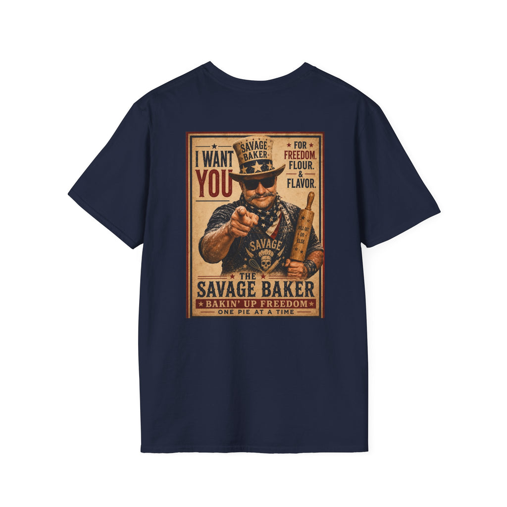 The Savage Baker T-Shirt — "I Want You" Patriotic Vintage Poster Design