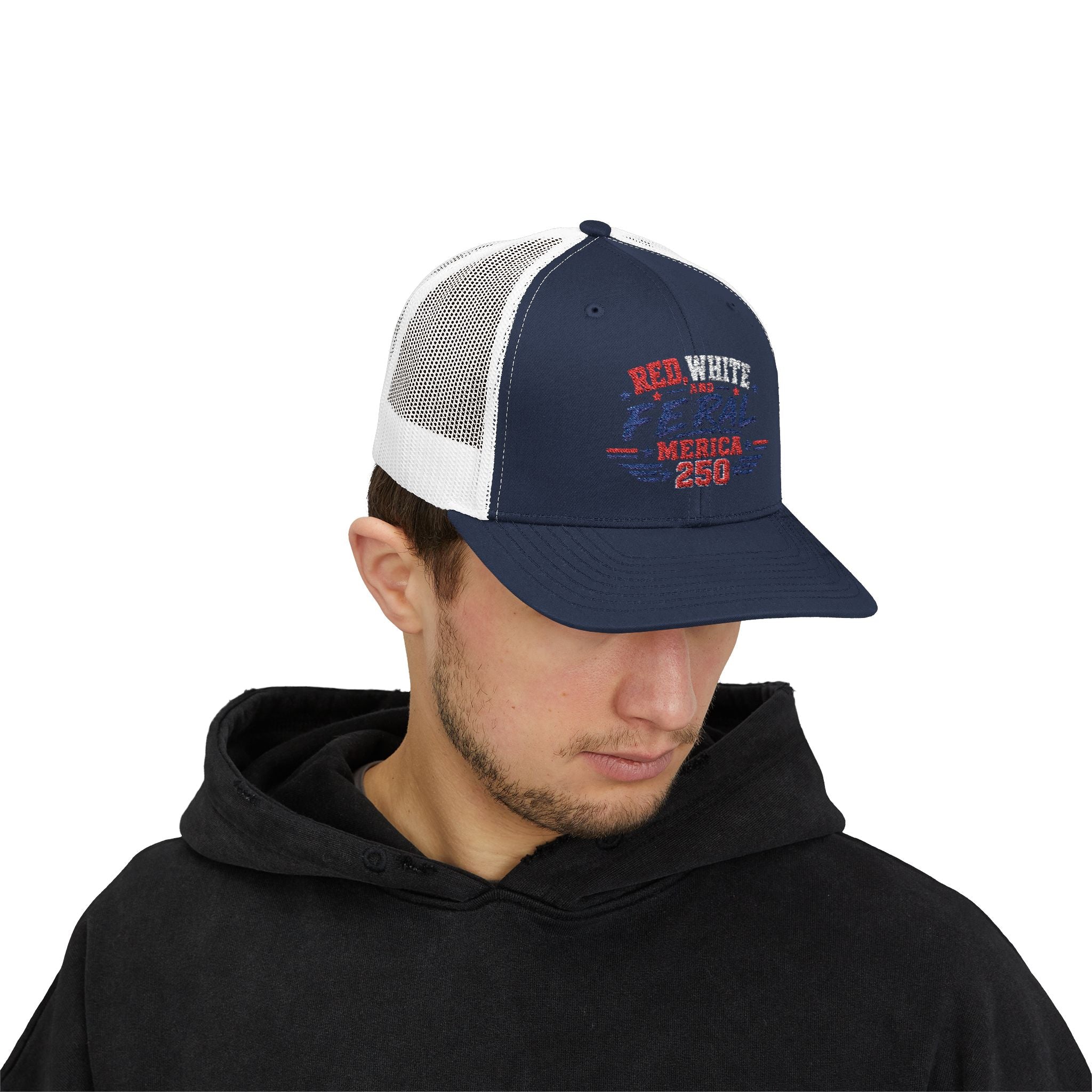 Feral 'Merica 250 Snapback Trucker Cap – Patriotic Red White & Blue Truckers Hat