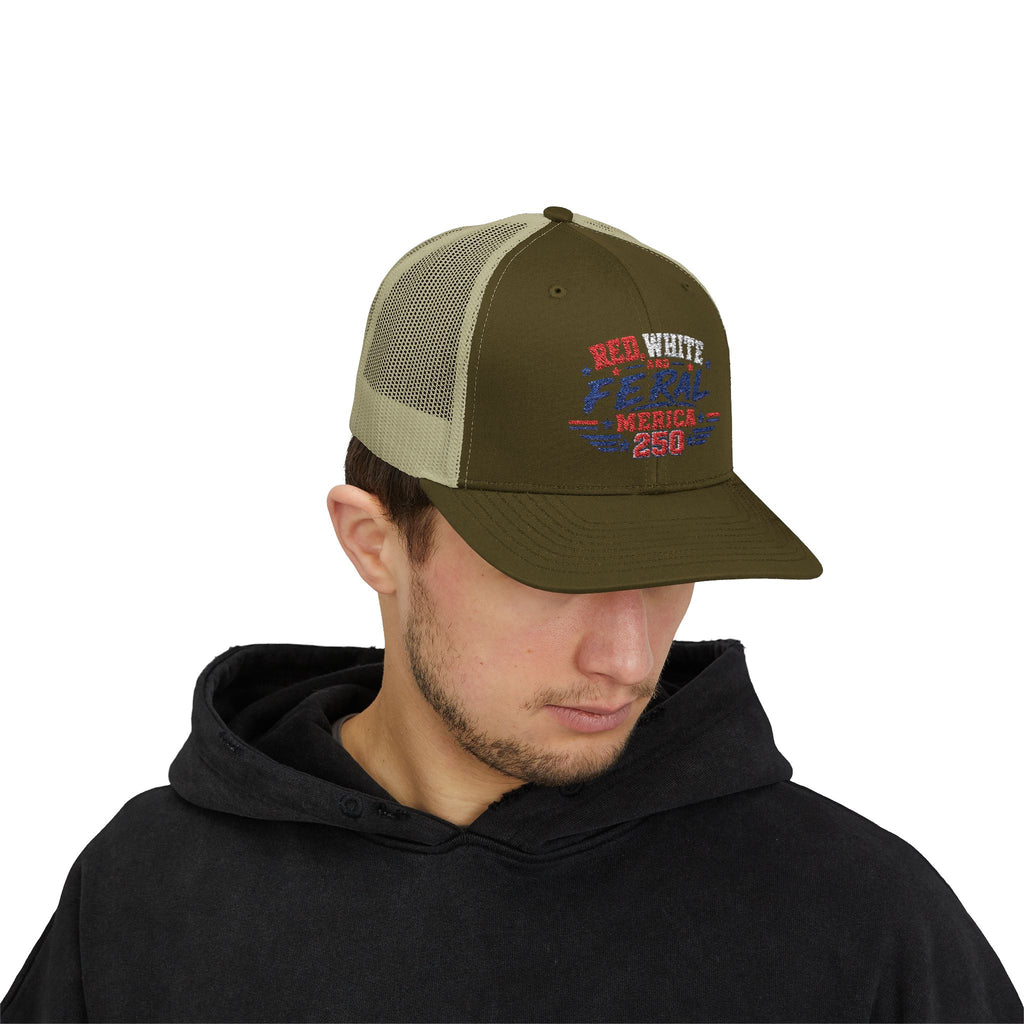 Feral 'Merica 250 Snapback Trucker Cap – Patriotic Red White & Blue Truckers Hat
