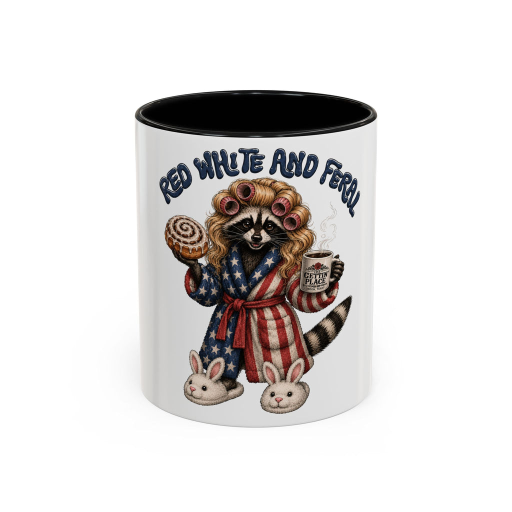 Red White and Feral Raccoon Coffee Mug