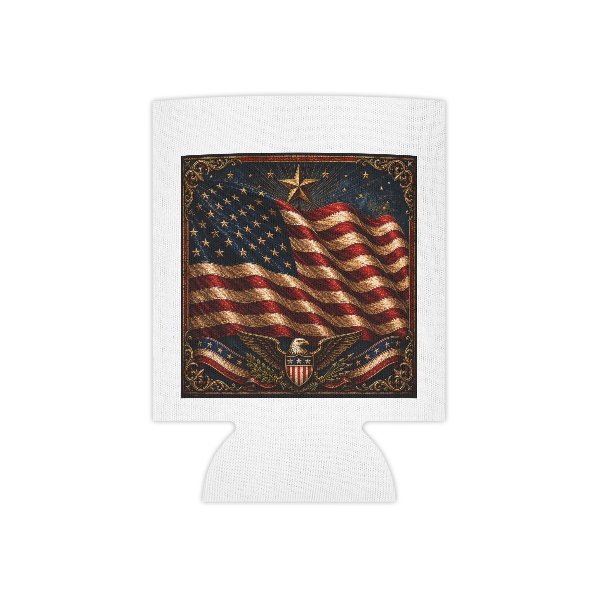 Patriotic Can Cooler — American Flag & Liberty Rose Ranch Beer Koozie