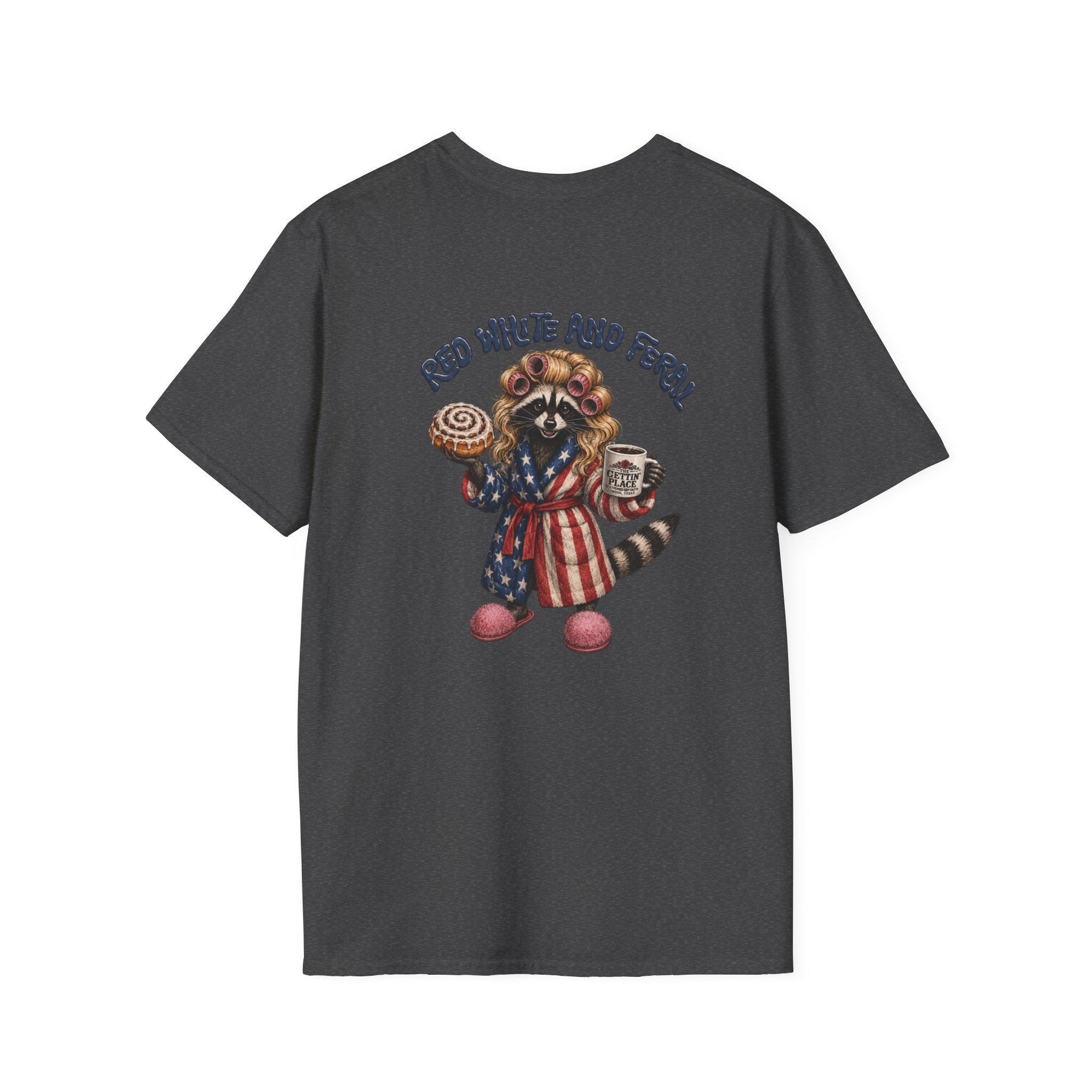Patriotic Raccoon T-Shirt – "Red White and Ferrel" Pink Fuzzy Slippers, Americana Graphic Tee