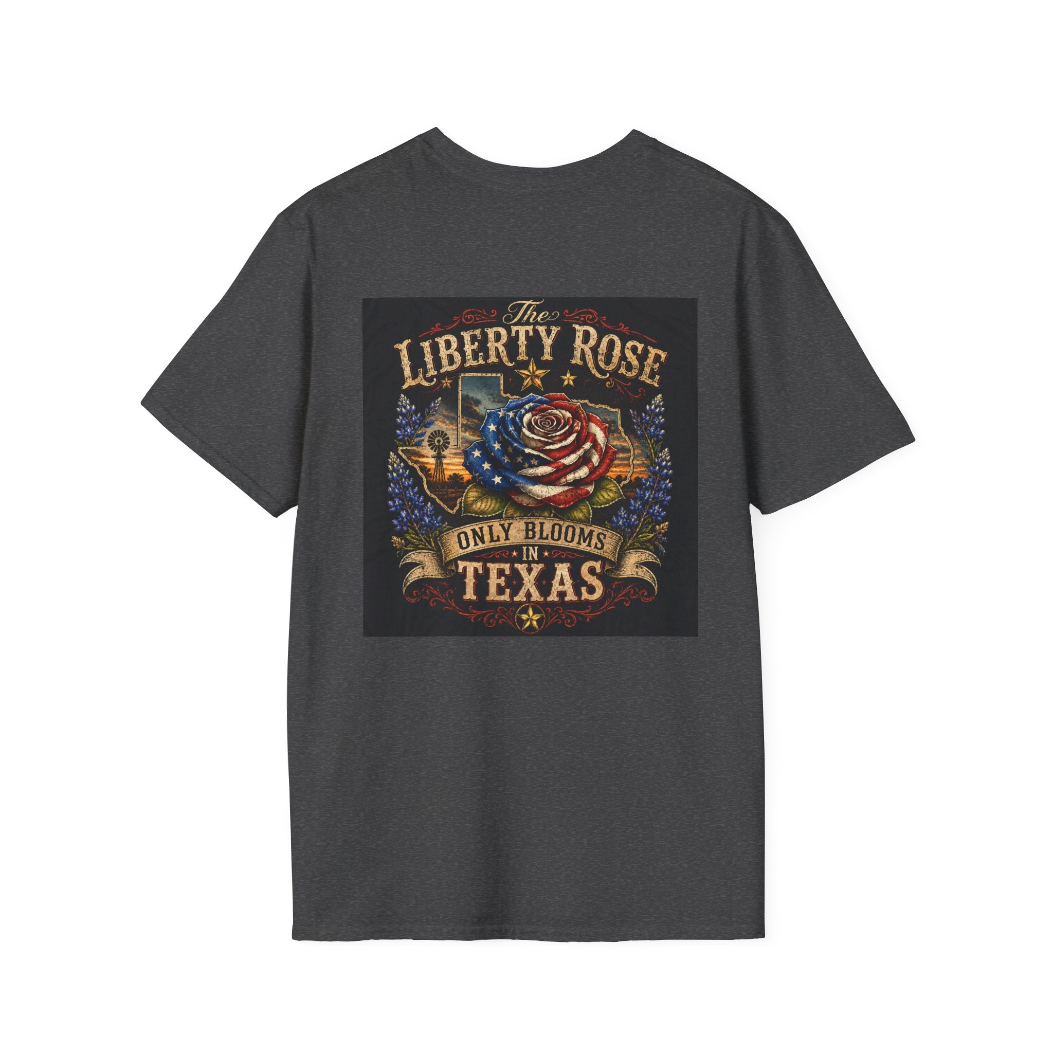 Liberty Rose Only Blooms in Texas T-Shirt — American Flag Rose Vintage Graphic Tee