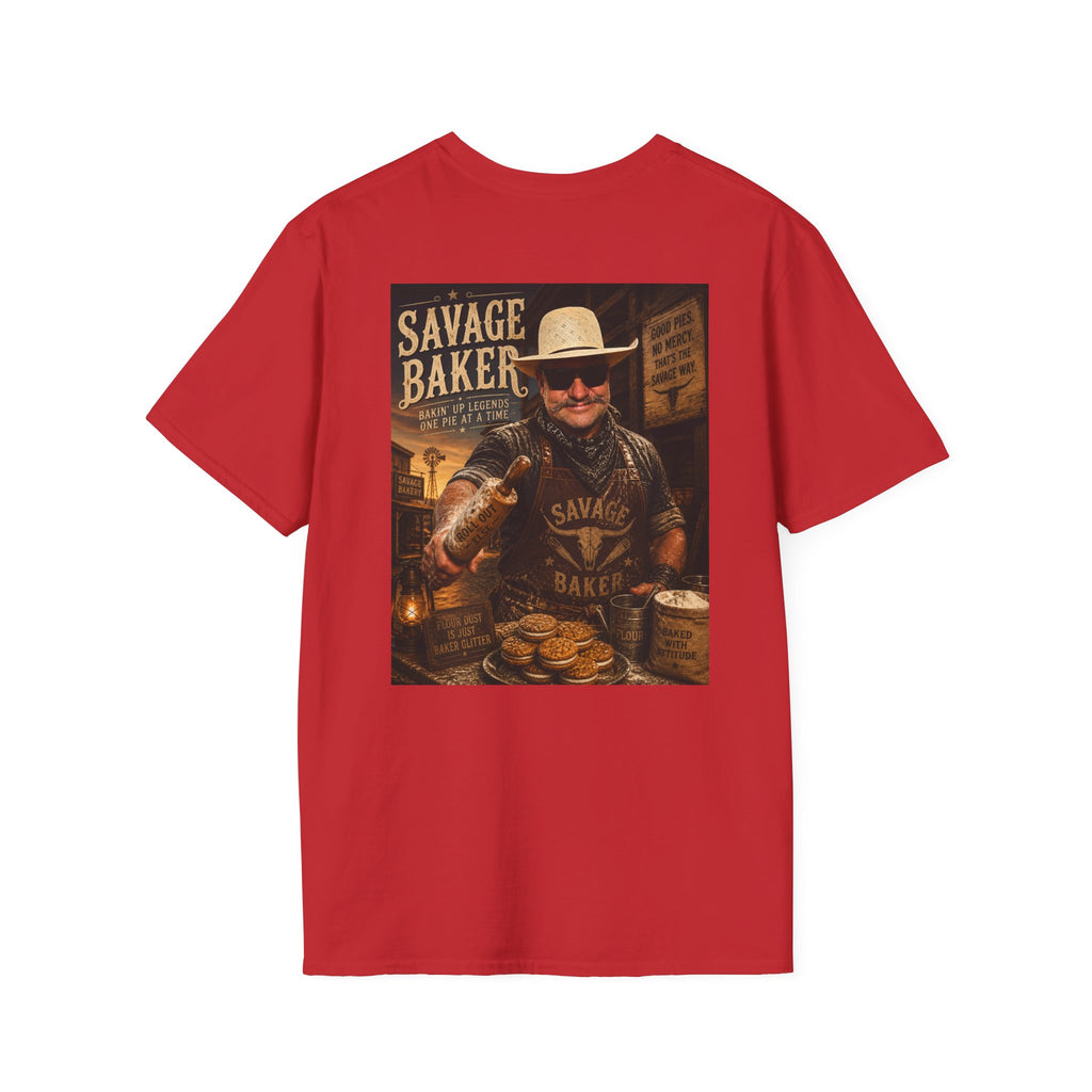 Savage Baker Western Graphic T-Shirt — Retro Bakery Logo & Vintage Chef Poster Tee