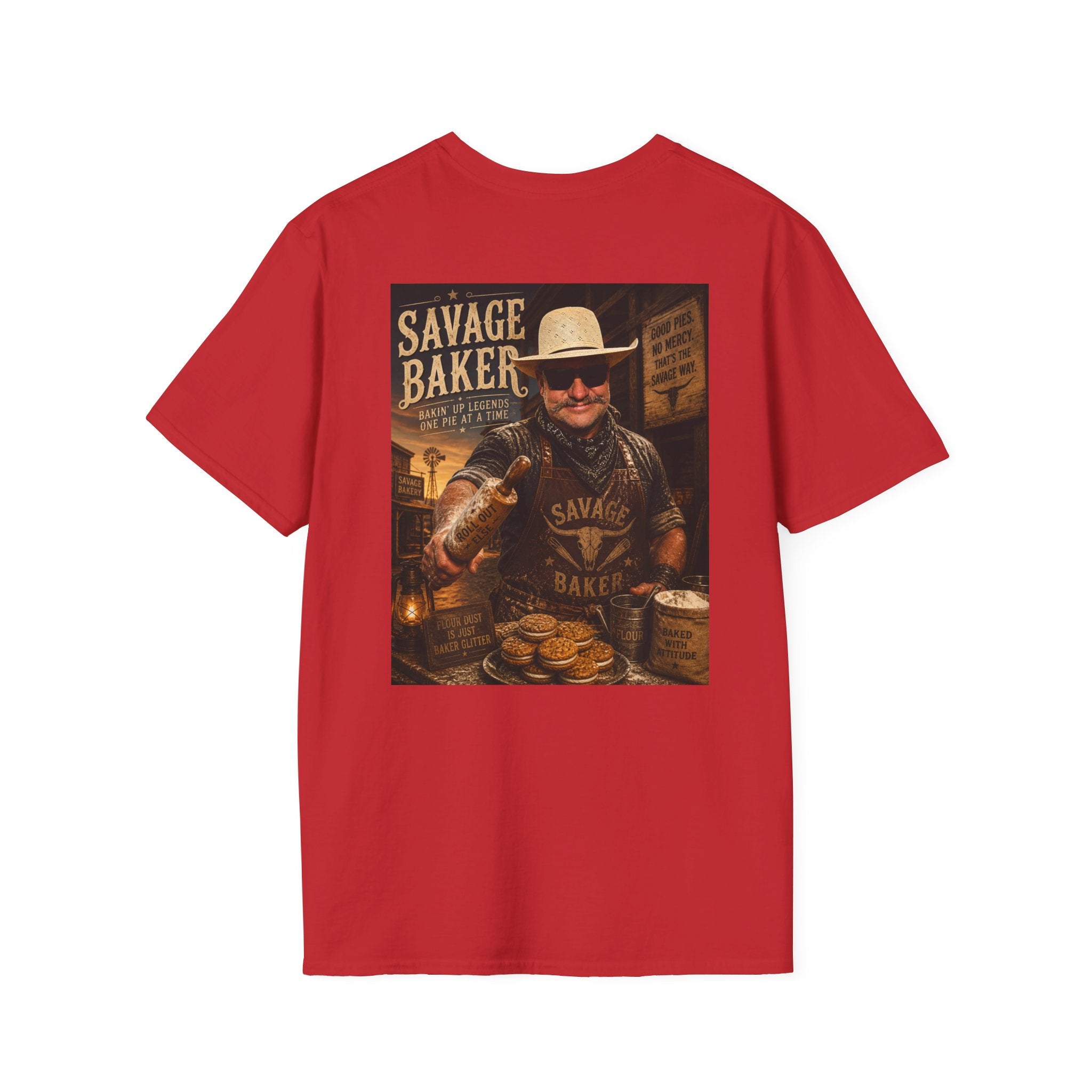 Savage Baker Western Graphic T-Shirt — Retro Bakery Logo & Vintage Chef Poster Tee