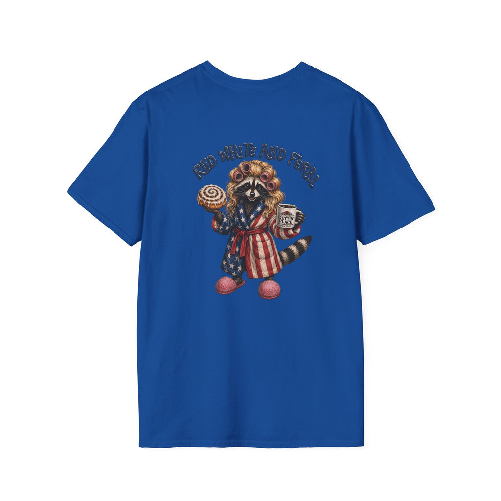 Patriotic Raccoon T-Shirt – "Red White and Ferrel" Pink Fuzzy Slippers, Americana Graphic Tee