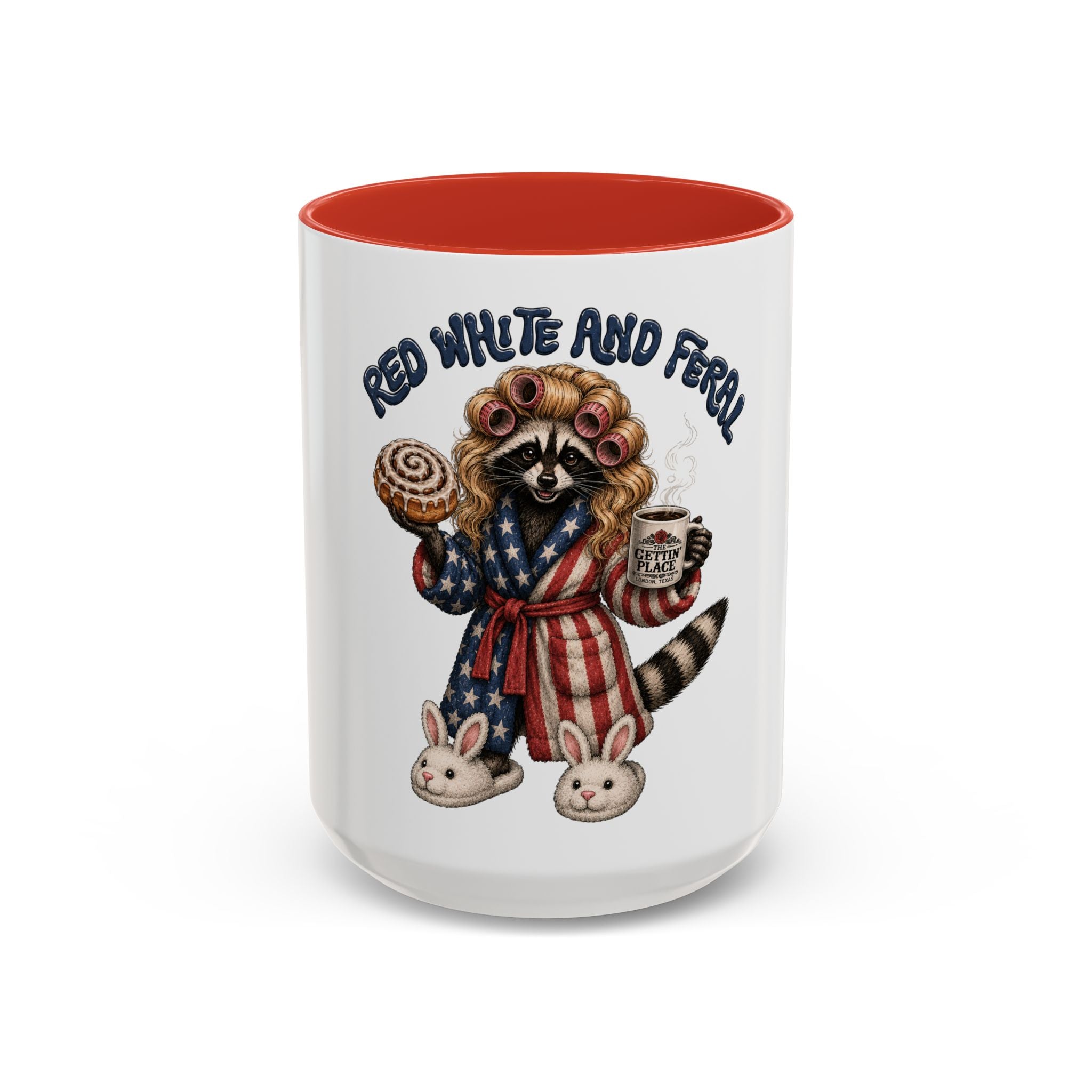 Red White and Feral Raccoon Coffee Mug