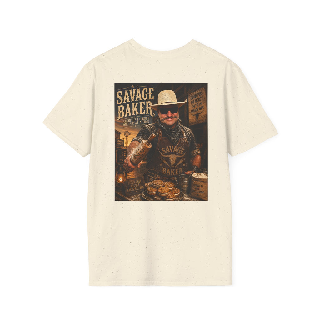 Savage Baker Western Graphic T-Shirt — Retro Bakery Logo & Vintage Chef Poster Tee