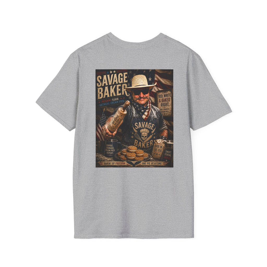 T-Shirt — Savage Baker Patriotic Retro Logo Tee (front chest patch & back graphic)