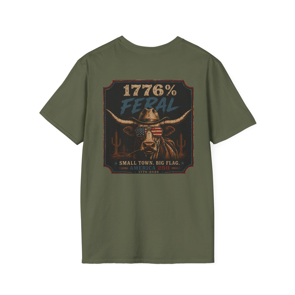 1776% FERAL Bull Tee — US Flag Glasses Patriotic Small Town Vibe