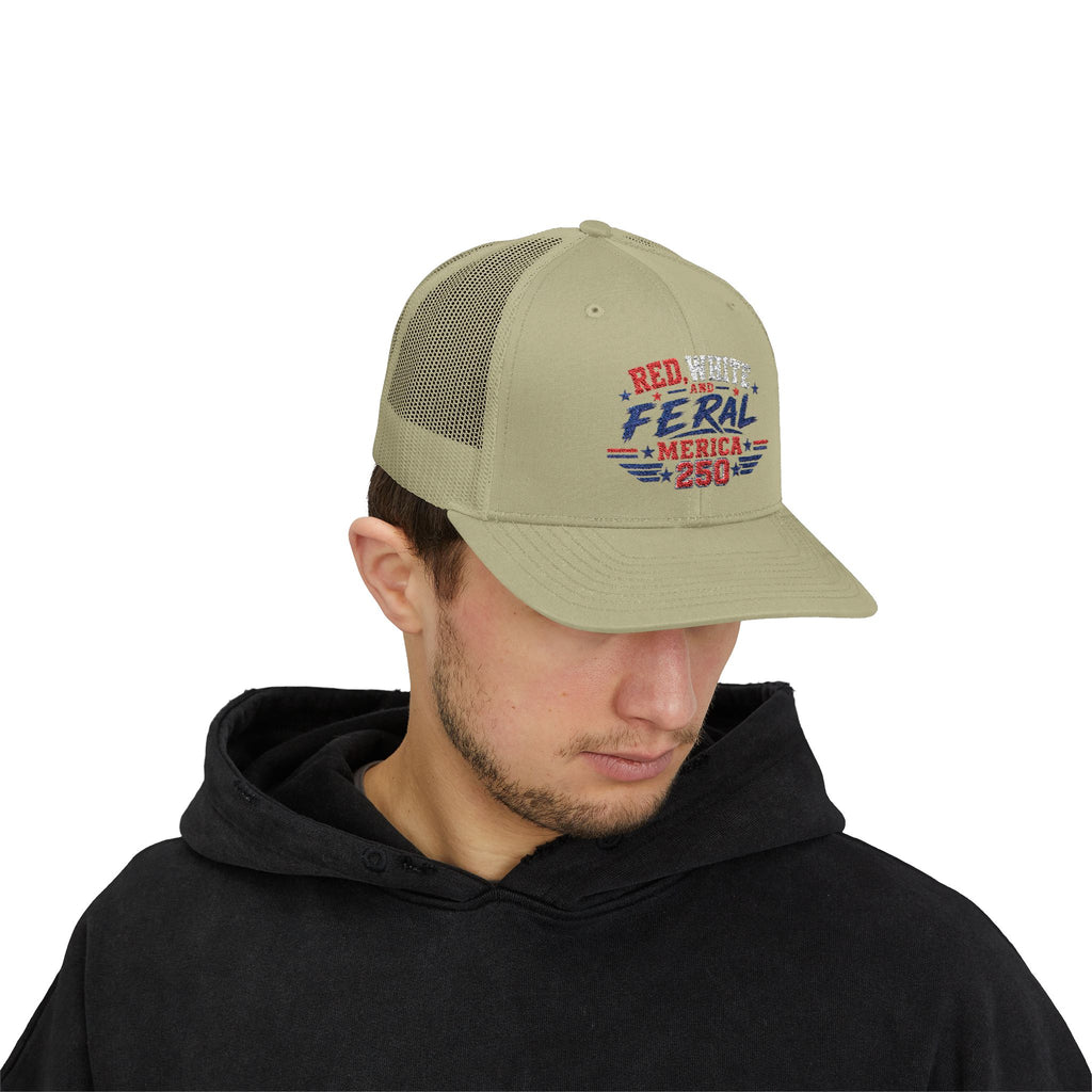 Feral 'Merica 250 Snapback Trucker Cap – Patriotic Red White & Blue Truckers Hat