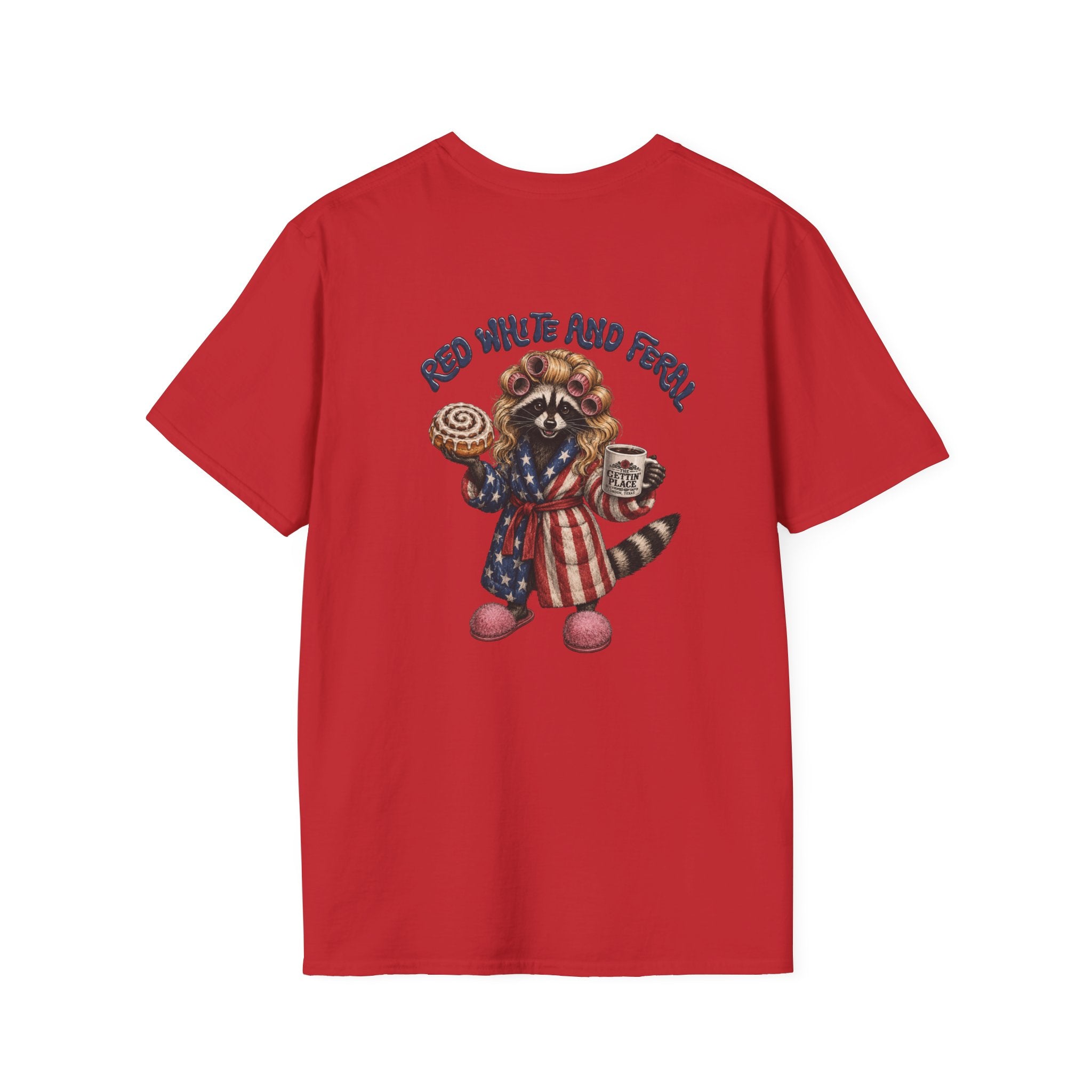 Patriotic Raccoon T-Shirt – "Red White and Ferrel" Pink Fuzzy Slippers, Americana Graphic Tee