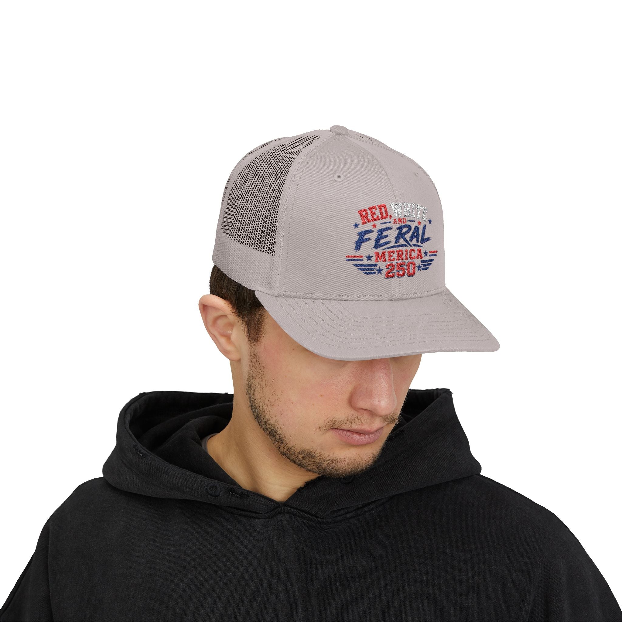 Feral 'Merica 250 Snapback Trucker Cap – Patriotic Red White & Blue Truckers Hat