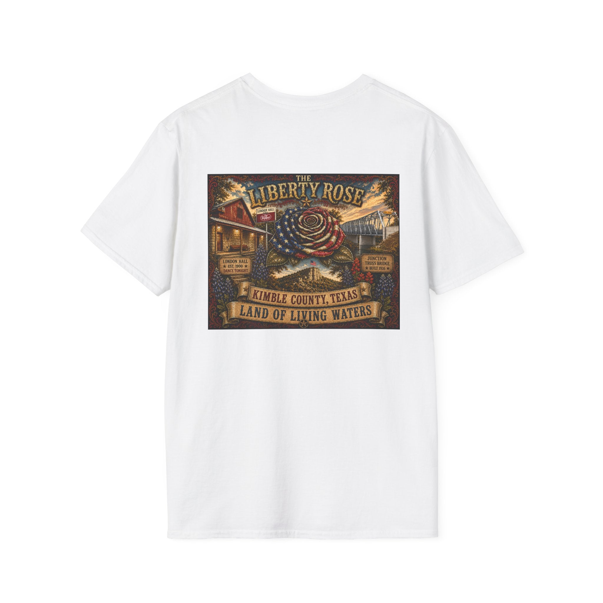 Kimble County Texas Donation, Liberty Rose T-Shirt — 'Liberty Rose' Vintage Small Town Design