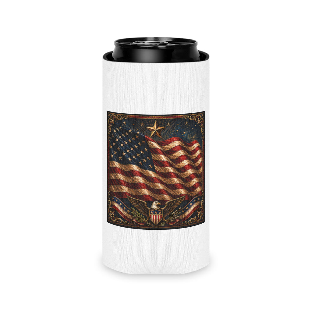 Patriotic Can Cooler — American Flag & Liberty Rose Ranch Beer Koozie