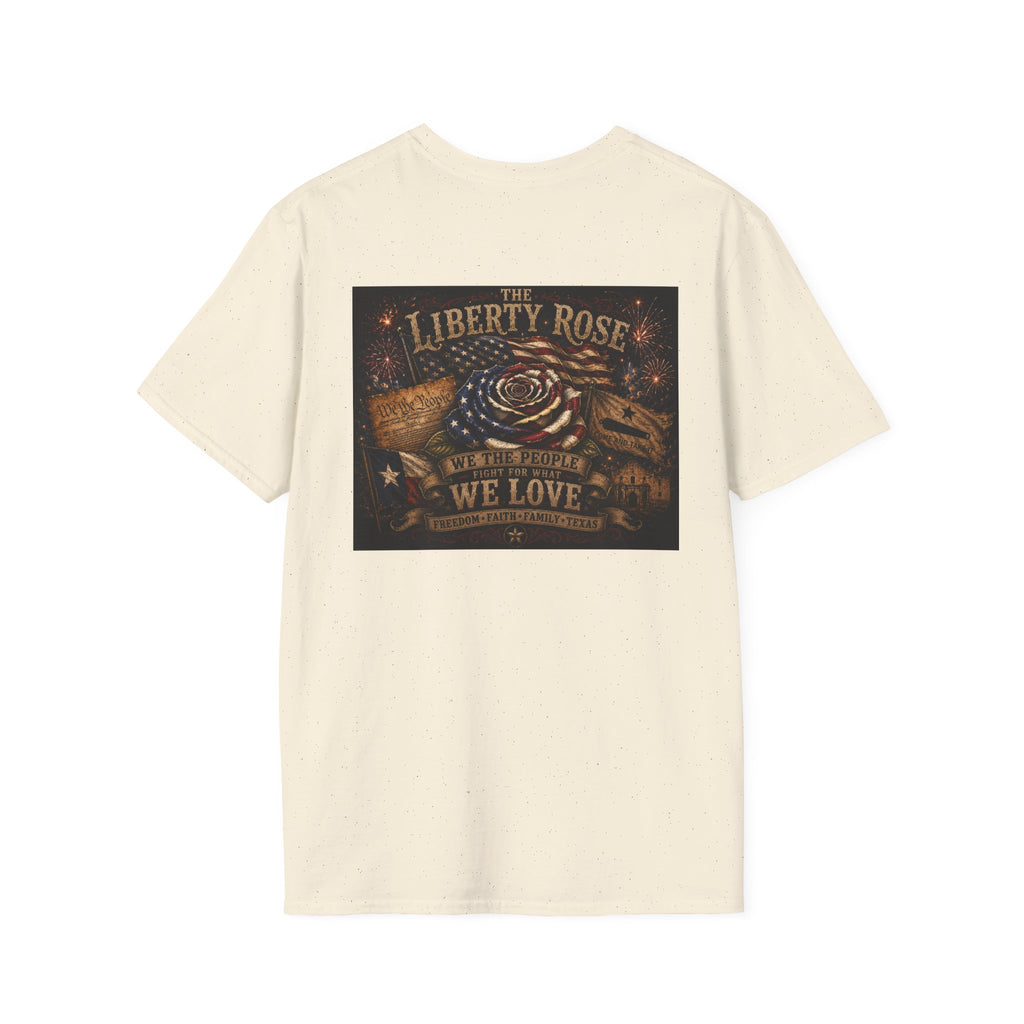 Liberty Rose T-Shirt - Patriotic Vintage Flag & Rose Design, We the People