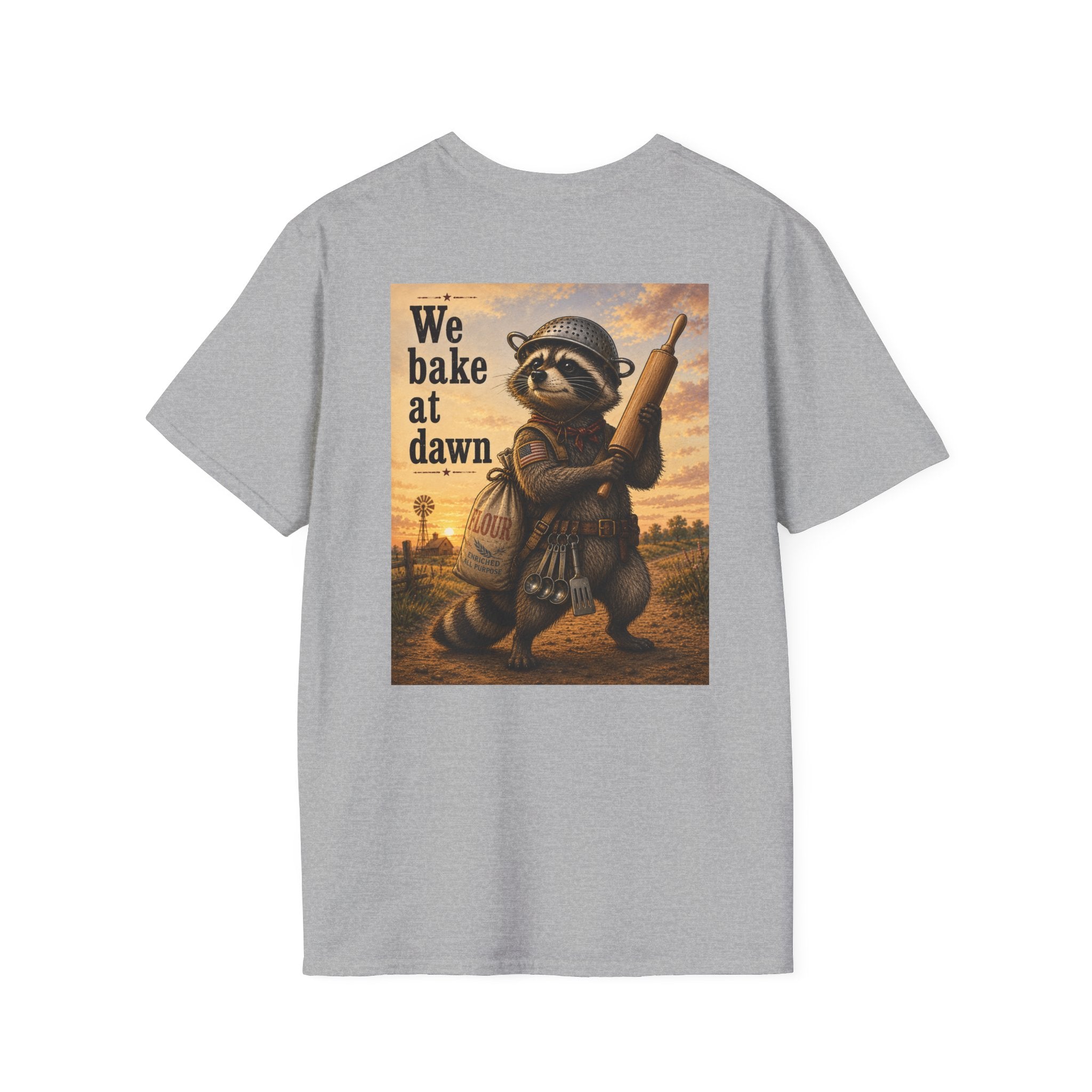 Baker Raccoon T-Shirt — "We Bake at Dawn" Vintage Bakery Graphic Tee