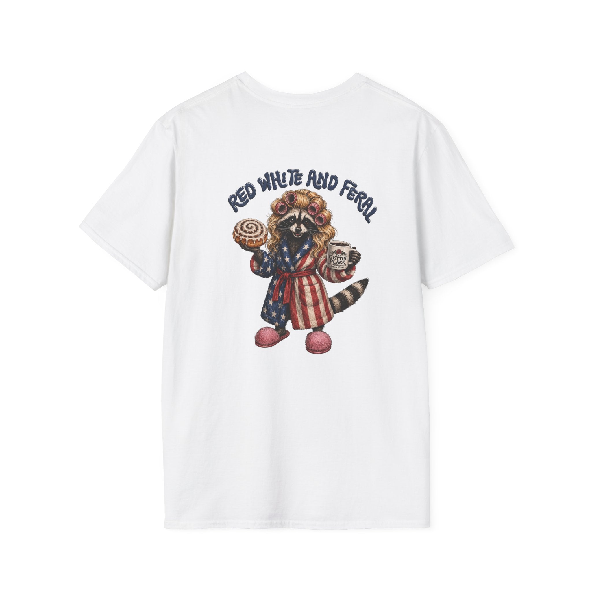 Patriotic Raccoon T-Shirt – "Red White and Ferrel" Pink Fuzzy Slippers, Americana Graphic Tee
