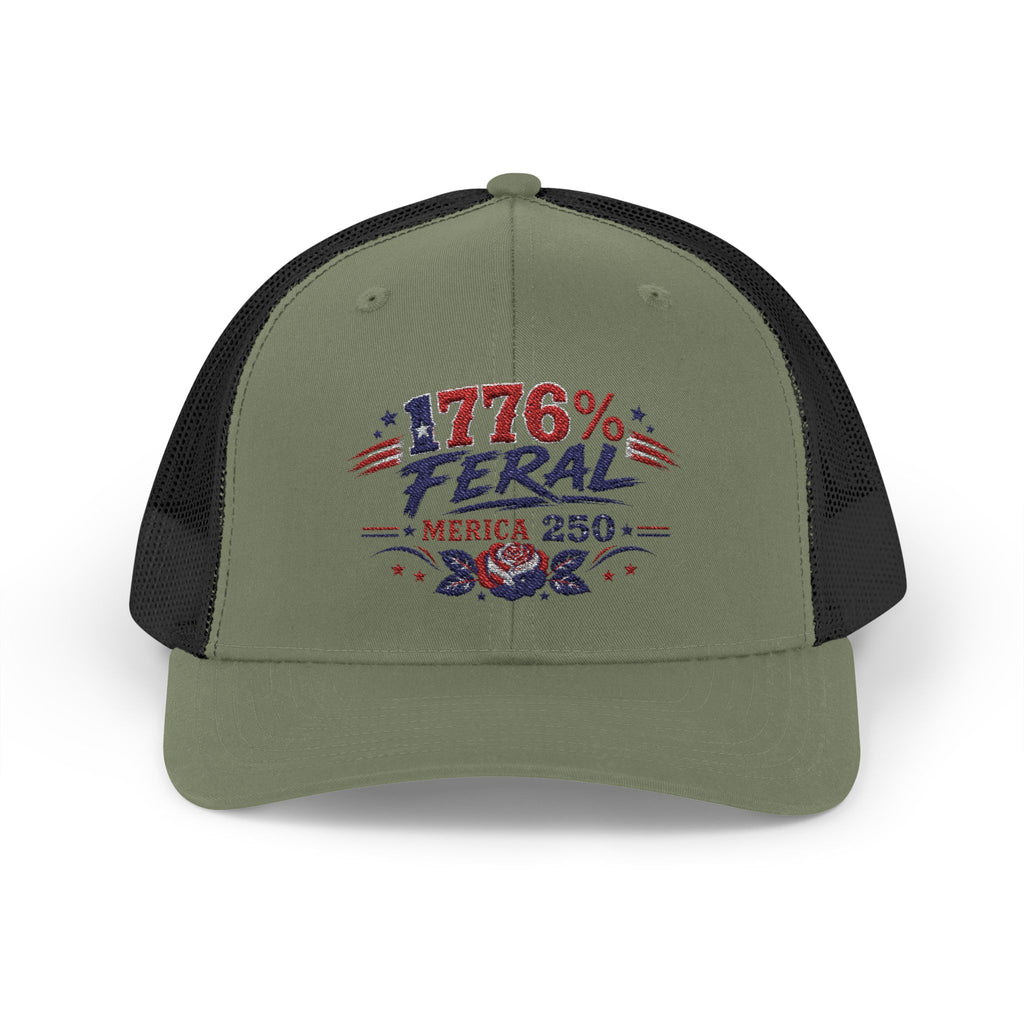 1776% Feral Trucker Hat — Merica 250 Patriotic Snapback Cap
