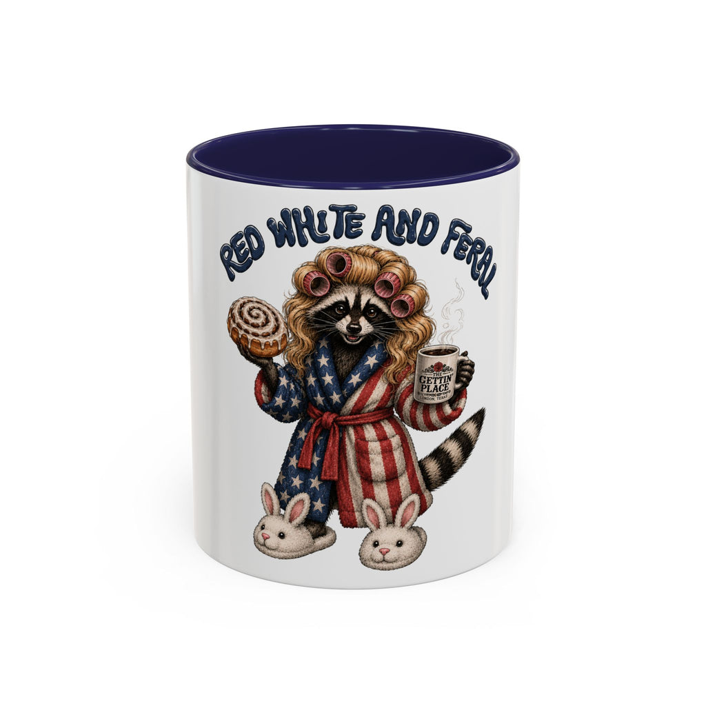 Red White and Feral Raccoon Coffee Mug
