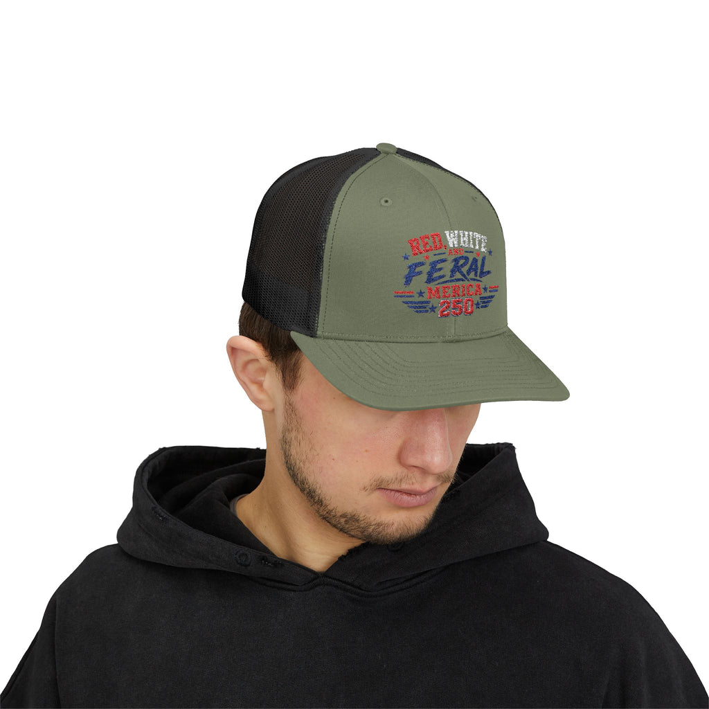 Feral 'Merica 250 Snapback Trucker Cap – Patriotic Red White & Blue Truckers Hat